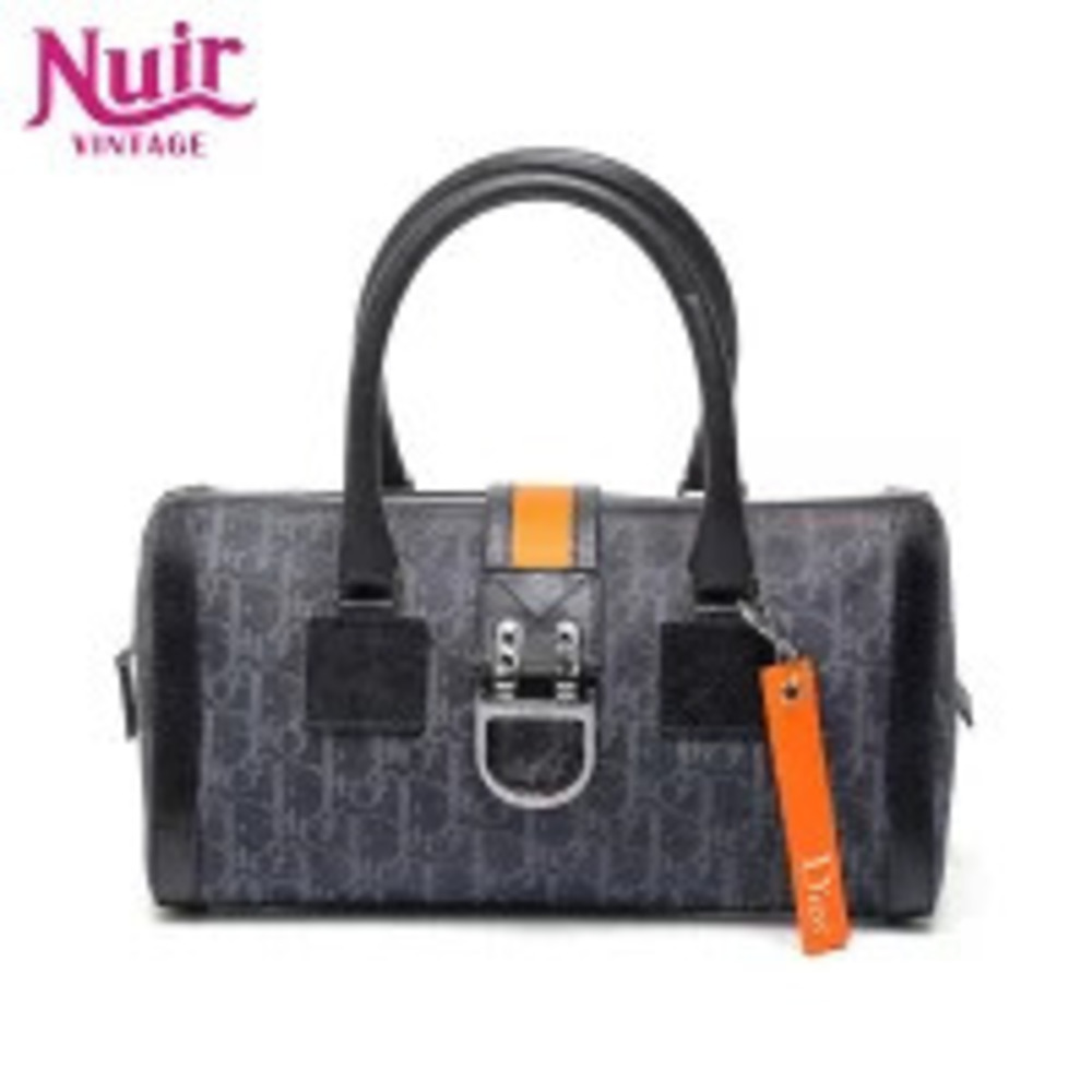 Christian Dior Trotter Boston Bag Denim Handbag Navy Blue